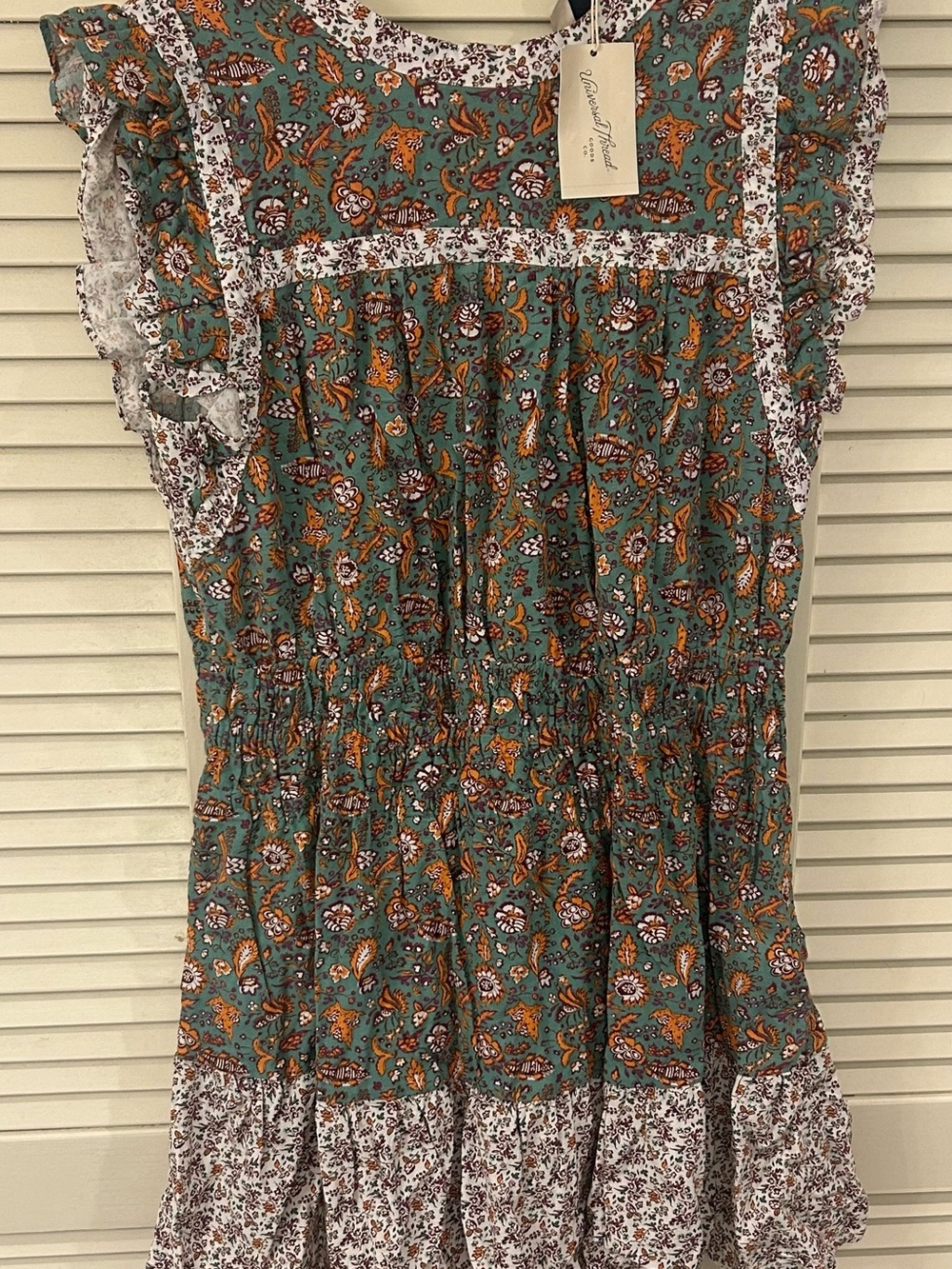 Universal Thread Green Floral Mixed-Print Ruffle Dress NWT